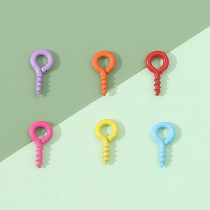 Colorful painted iron eye pin screws for DIY jewelry making in various bright colors