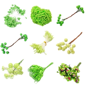 Assorted green foam artificial flower stamens and berry picks for DIY handmade crafts