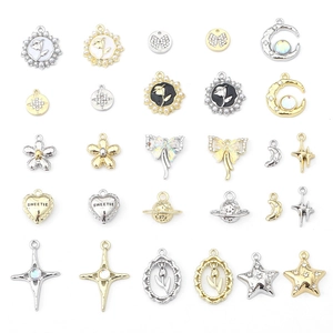 Alloy Rhinestone Artificial Pearl Pendants Star Moon Flower Bow Heart Tulip Shapes DIY Jewelry Making Charms For Necklace Bracelet