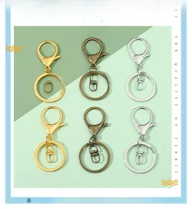 Detail of lobster clasp keychain sets in gold, silver, and bronze plating finishes