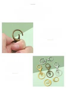 Detail of lobster claw clasps and key rings in gold, silver and bronze metal finishes