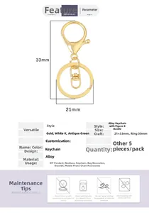 Detail showing 33mm golden alloy lobster clasp with 21mm keyring DIY components