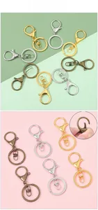Detailed view of DIY lobster clasp keychain set in multiple metallic plating finishes