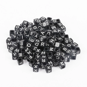Black square acrylic alphabet beads with white letters for DIY jewelry and bracelets