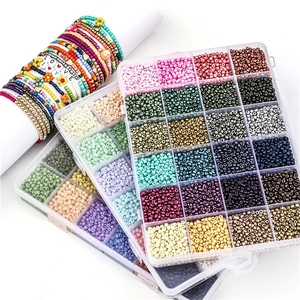 Three-box 24-grid 3mm glass seed bead DIY kit with colorful beads and LOVE charm bracelets