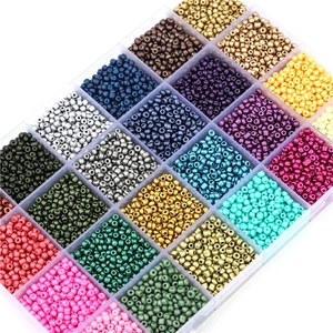 Detail view of 24-compartment storage box filled with colorful 3mm DIY glass seed beads