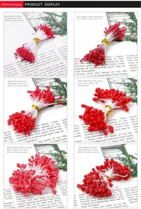 Macro comparison of six styles of red artificial flower stamens for DIY floral crafts