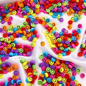 Colorful 7mm acrylic smiley face flat beads for DIY handmade bracelets and jewelry making