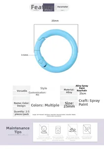 Detailed view of 25mm sky blue alloy spring ring with paint finish for DIY crafts