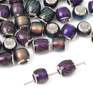 Starry sky resin beads with metal core for DIY bracelets, purple blue color gradient effect