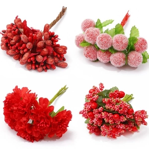 Artificial red berry and flower accessories set for handmade DIY hairpins and headwear