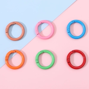 Set of 6 colorful 25mm round alloy spring ring clasps for DIY jewelry and keychains