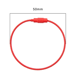 50mm red nylon coated stainless steel wire key ring with secure screw lock closure