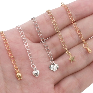 14K gold-plated extender chains with tulip, heart, and star pendants for DIY jewelry