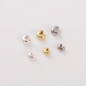 Gold and silver crescent crimp beads in various sizes for DIY jewelry making