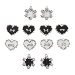 DIY jewelry alloy pendants with enamel heart and pearl snowflake designs for handmade crafts