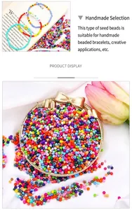 Macro view of colorful 2-3mm glass seed beads for DIY jewelry making and necklaces