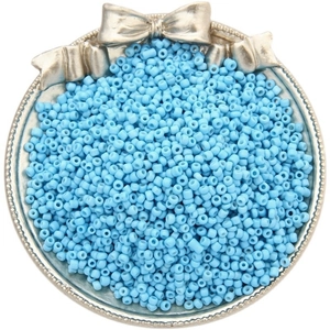 Sky blue 2mm matte glass seed beads for DIY jewelry in a silver metallic tray