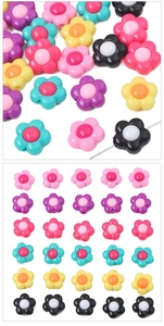 Detailed grid of 16mm acrylic sunflower beads for DIY jewelry making in multiple colors