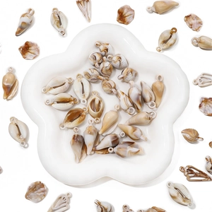 Macro shot of assorted natural shell pendants with brown spots for DIY jewelry making