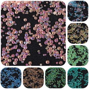 Iridescent No-Hole Glass Seed Beads 2-3.5mm DIY Jewelry Making Epoxy Resin Filling Bubble Beads For Nail Art Crafts