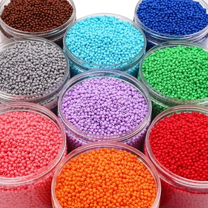 Colorful acrylic bead set in plastic jars for DIY jewelry making and handmade crafts