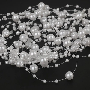 White ABS faux pearl bead chain string with mixed sizes for wedding dress DIY accessories