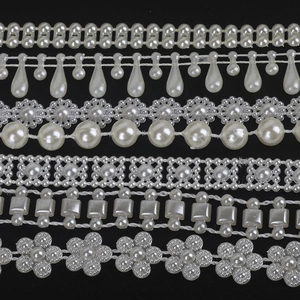 Various white ABS pearl beaded lace trim styles for wedding dresses and DIY jewelry making