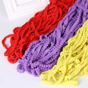 Colorful 10mm handmade pompom trim ribbon fringe for garment and DIY craft sewing