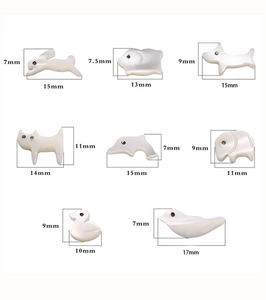 Detailed dimensions of assorted white mother of pearl animal charms for DIY jewelry making