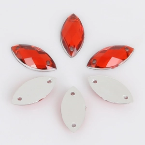 Red faceted acrylic marquise rhinestones with double holes for DIY sewing on clothing
