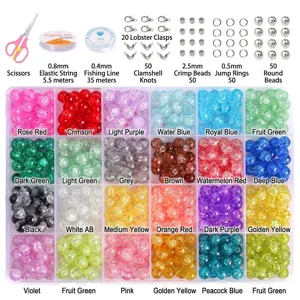 Kit gioielli fai da te con 24 colori di perle di vetro crackle 8mm e attrezzi in metallo