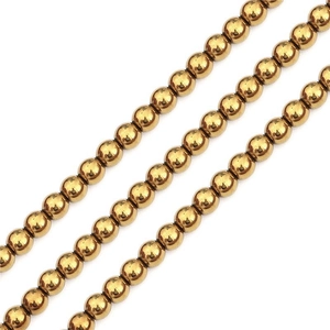 Tre file di perle tonde placcate in oro con lucentezza metallica per progetti DIY