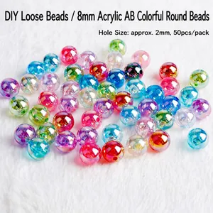 Macro shot of 8mm acrylic AB colorful iridescent beads for DIY jewelry making 50pcs