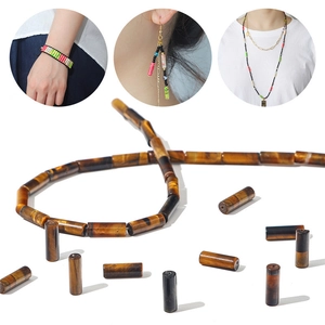Natural tiger eye tube beads for DIY jewelry making featuring brown wood texture