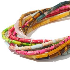 Polished natural stone cylinder tube beads in rainbow colors for jewelry making