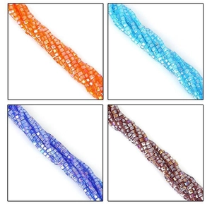 Macro detail of multi-color faceted square crystal glass beads for DIY jewelry making