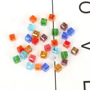 Polished colorful square crystal glass beads with faceted edges for DIY jewelry making