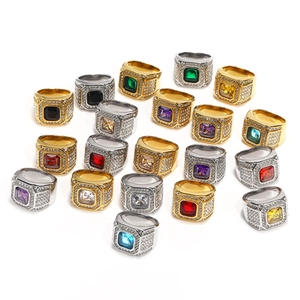 Titaniumstaal Vierkante Strass Ring Voor Heren Dames Hip Hop Luxe Volledig Ingelegd Geometrie Vingerring Feest Cadeau