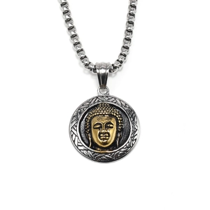 Retro ethnic style two-tone Buddha head pendant necklace made of durable titanium steel