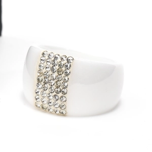 Minimalist white ceramic ring with a sparkling rectangular crystal pavé setting for women