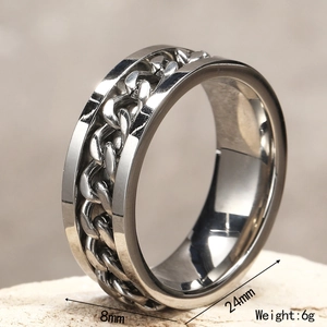 Anillo giratorio de acero de titanio plateado con cadena para hombre y mujer, 8mm