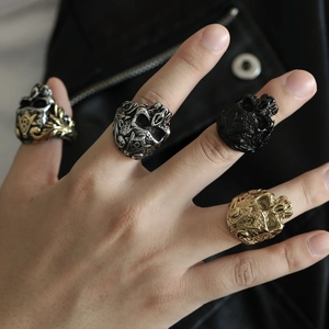 Herren Punk Freimaurer Totenkopf Ring Set in Silber Gold und Schwarz Edelstahl