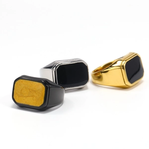 Anello con Sigillo Geometrico da Uomo in Acciaio al Titanio Moda Goccia d'Olio Nero Oro Argento Galvanizzato Gioielli alla Moda