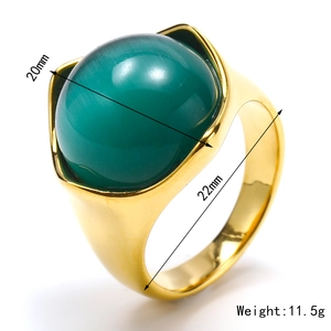 Fashion gold titanium steel ring with 20mm green cat eye stone and modern bold design