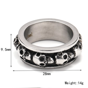 Anello biker teschio in acciaio inossidabile vintage argento antico largo 9,5 mm