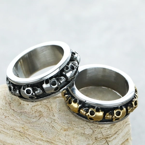 Anello in Acciaio Inossidabile con Teschio Vintage per Uomo Biker Punk Hip Hop Bicolore Oro Argento Gioielli da Dito