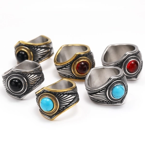 Anillo de Sello para Hombre de Acero de Titanio de Estilo Indio Vintage Retro Punk Hip Hop Pluma Joyería para Hombre