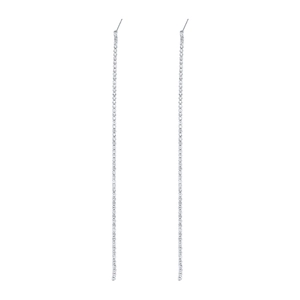 Orecchini pendenti minimalisti con catena di strass argento e zirconi brillanti di lusso