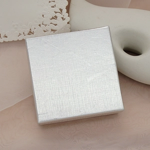 Silver square jewelry gift box with textured grid finish for earrings and rings packaging